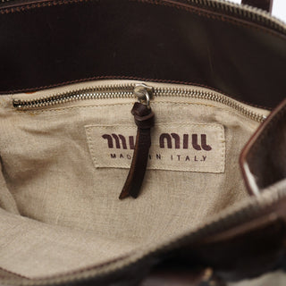 Miu Miu White Brown Calf Hair Tote Bag