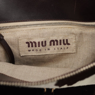 Miu Miu White Brown Calf Hair Tote Bag