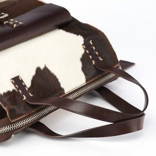 Miu Miu White Brown Calf Hair Tote Bag