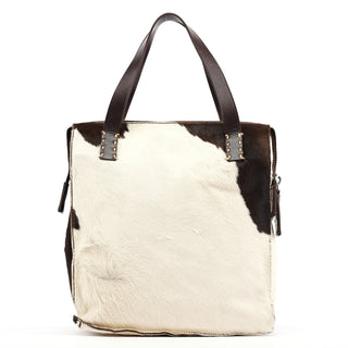 Miu Miu White Brown Calf Hair Tote Bag