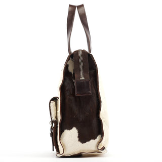 Miu Miu White Brown Calf Hair Tote Bag