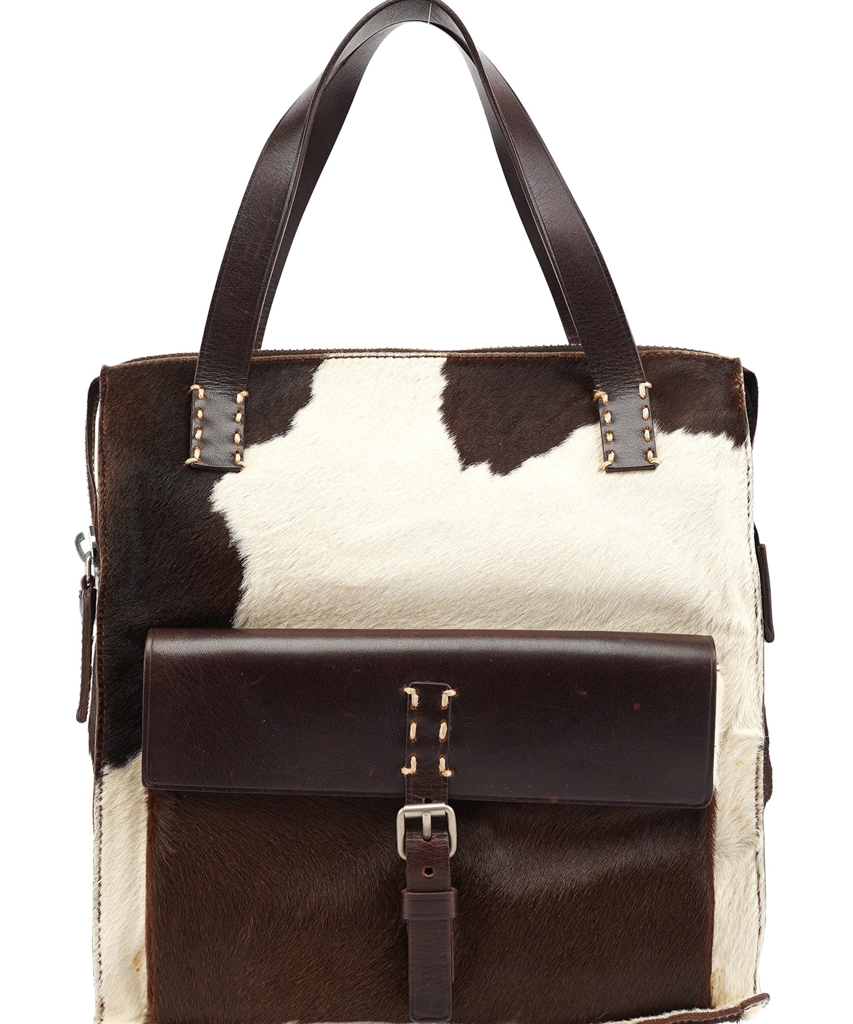 Miu Miu White Brown Calf Hair Tote Bag