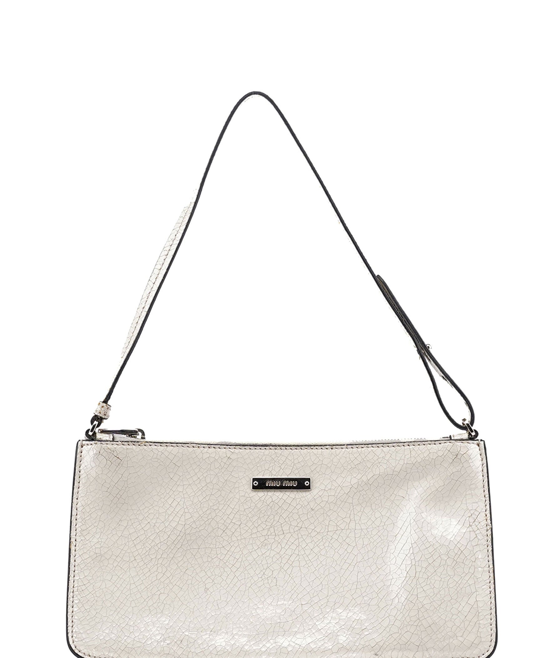 Miu Miu White Crackled Leather Mini Hobo Bag