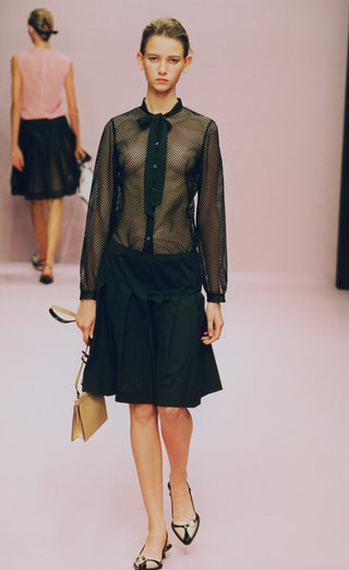 Spring 2000 Black Sheer Mesh Bow Tie Runway Blouse