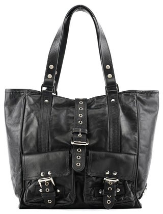 Mulberry Black Leather Buckle Pocket Tote Bag