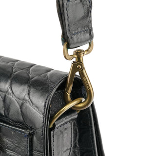 Mulberry Navy Croc Embossed Leather Shoulder Bag