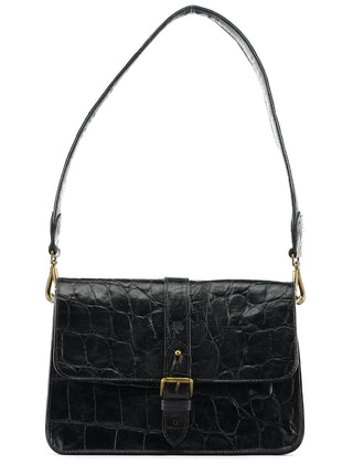 Mulberry Navy Croc Embossed Leather Shoulder Bag