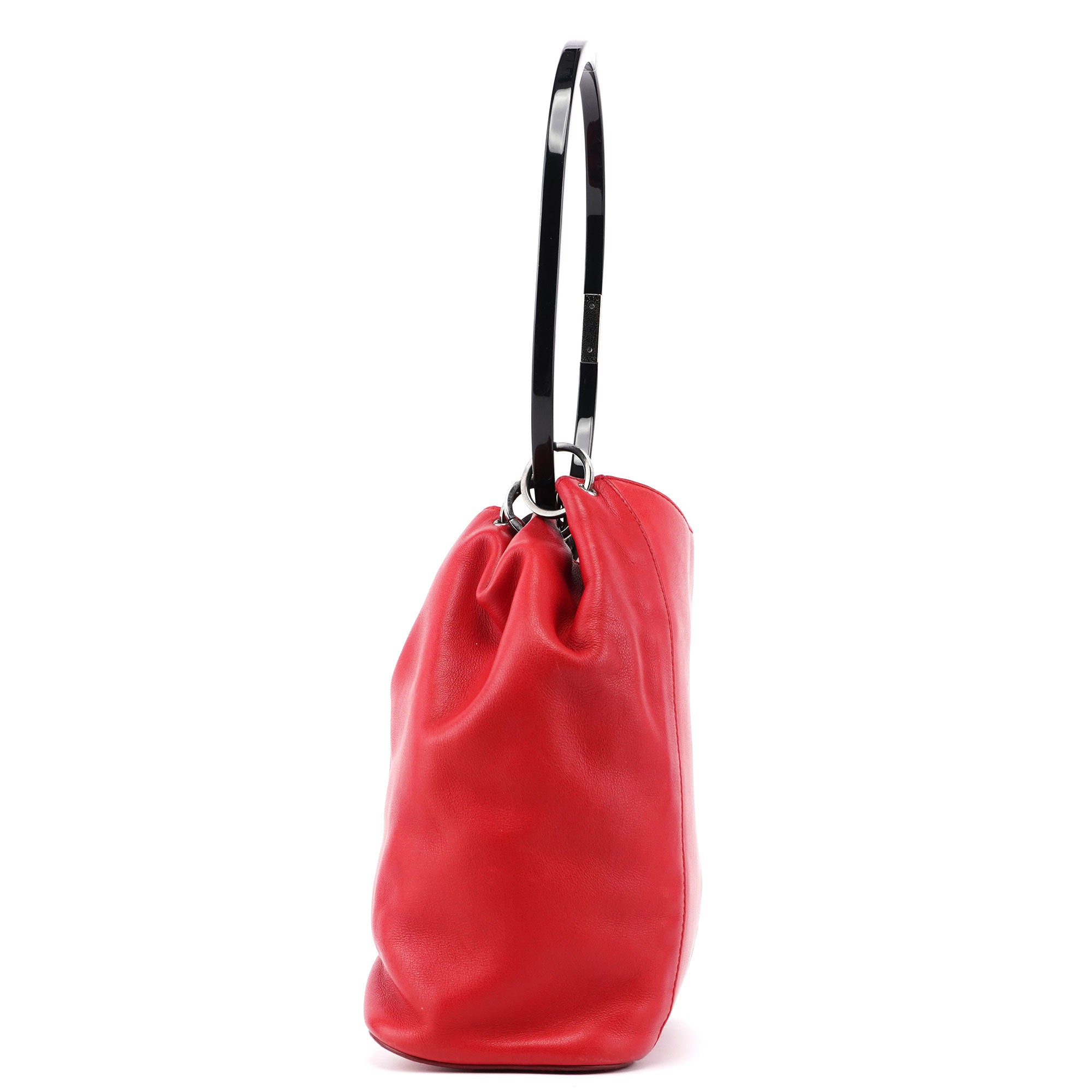 Prada 001 3750 Ring Bag aus rotem Kalbsleder mit Kunststoffhenkel
