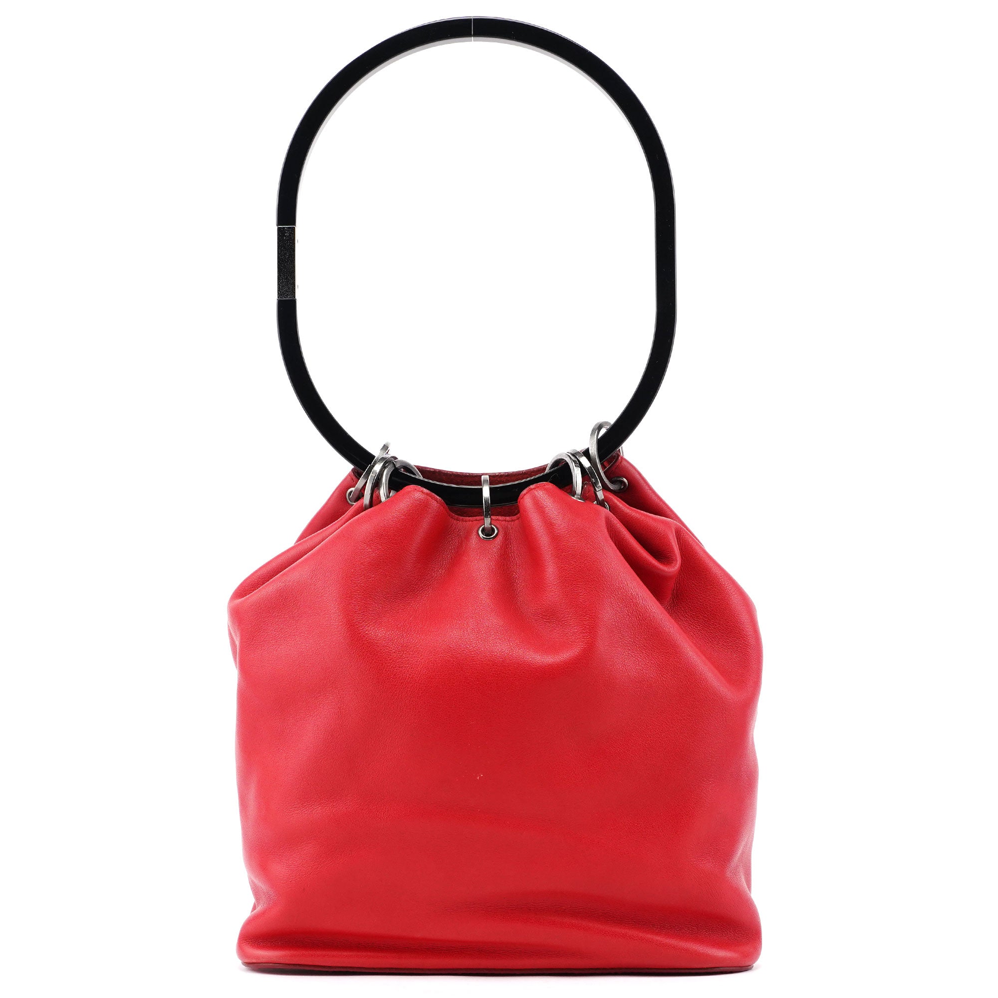 Prada 001 3750 Ring Bag aus rotem Kalbsleder mit Kunststoffhenkel