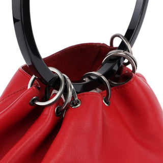 Prada 001 3750 Red Calfskin Plastic Ring Bag