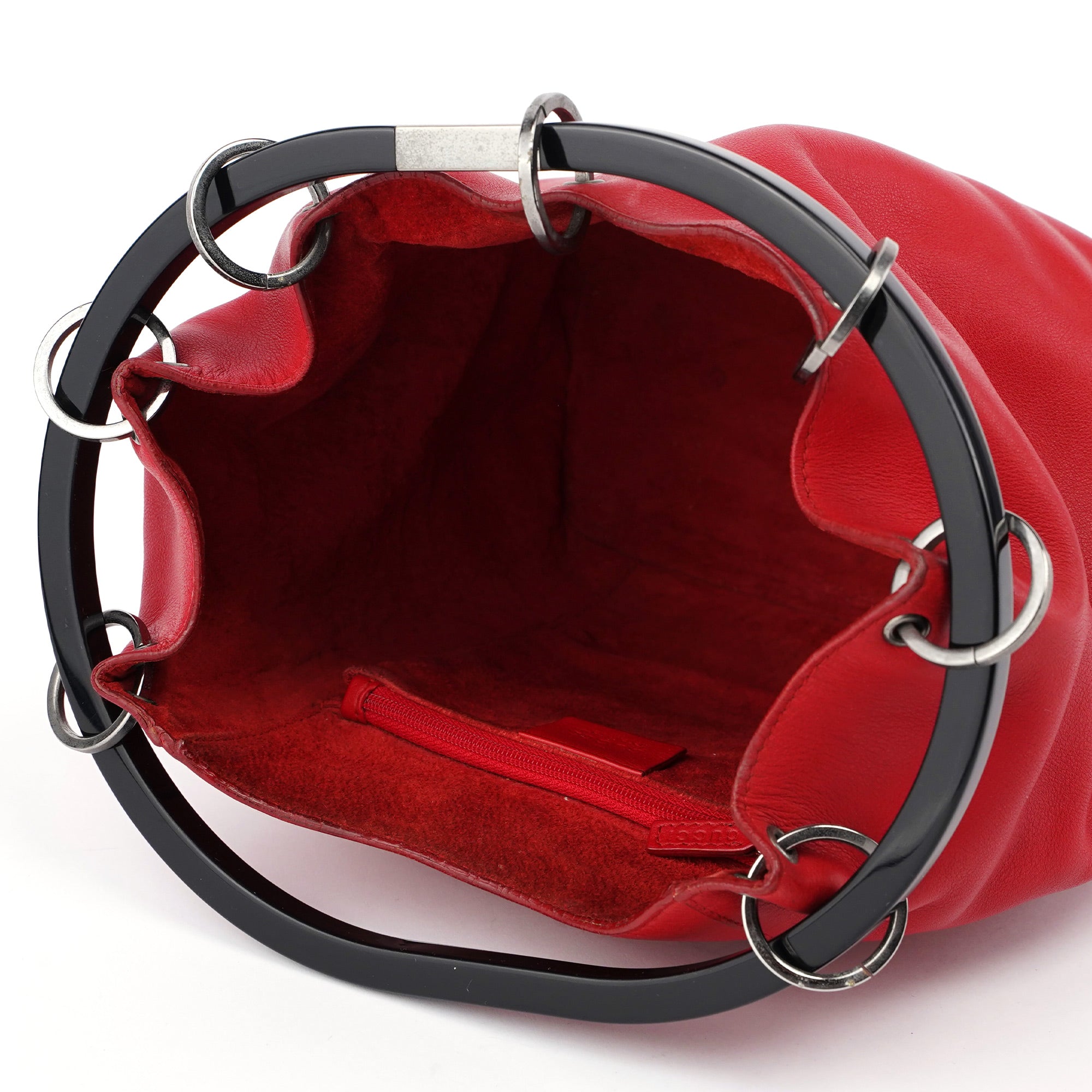 Prada 001 3750 Red Calfskin Plastic Ring Bag