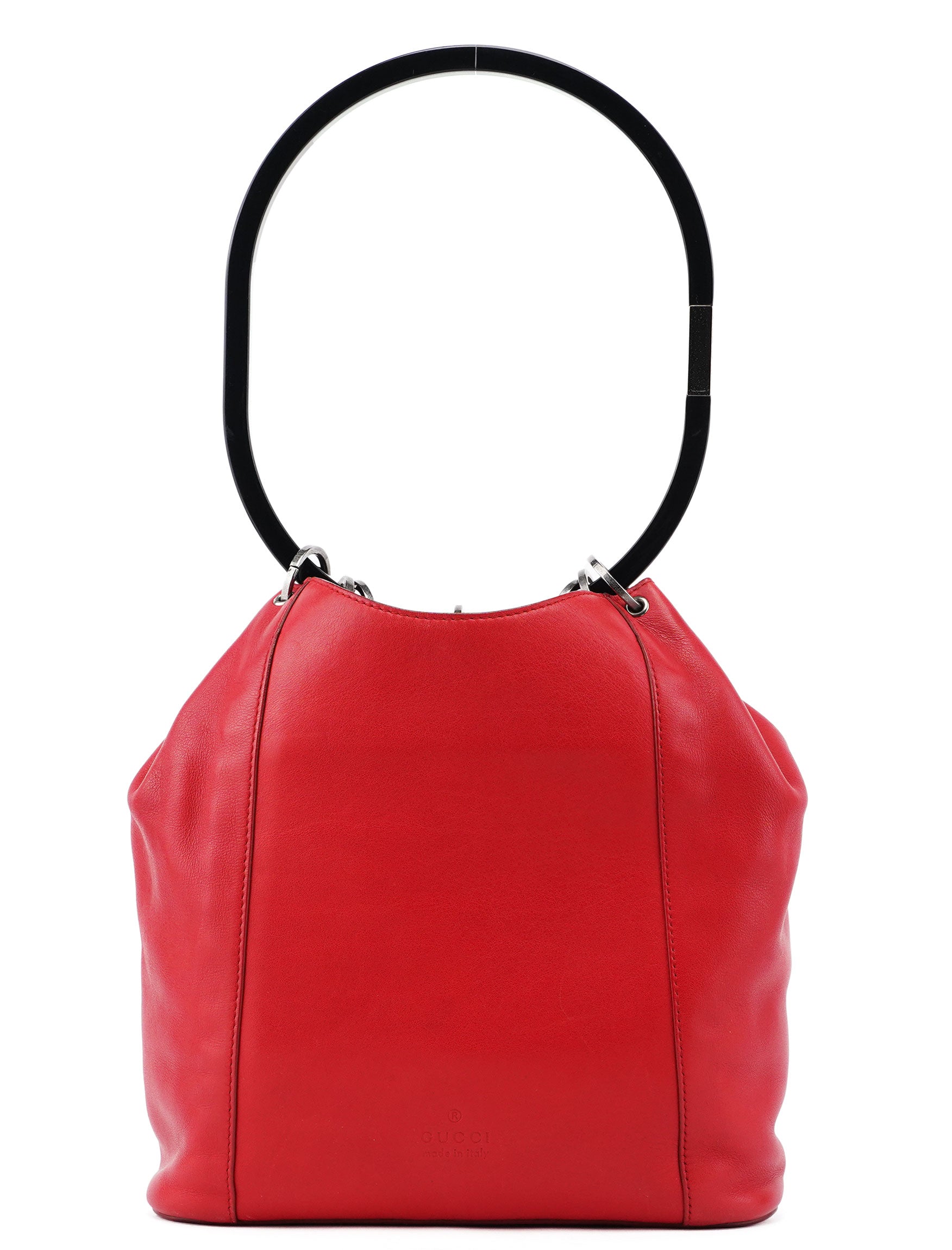 Prada 001 3750 Red Calfskin Plastic Ring Bag