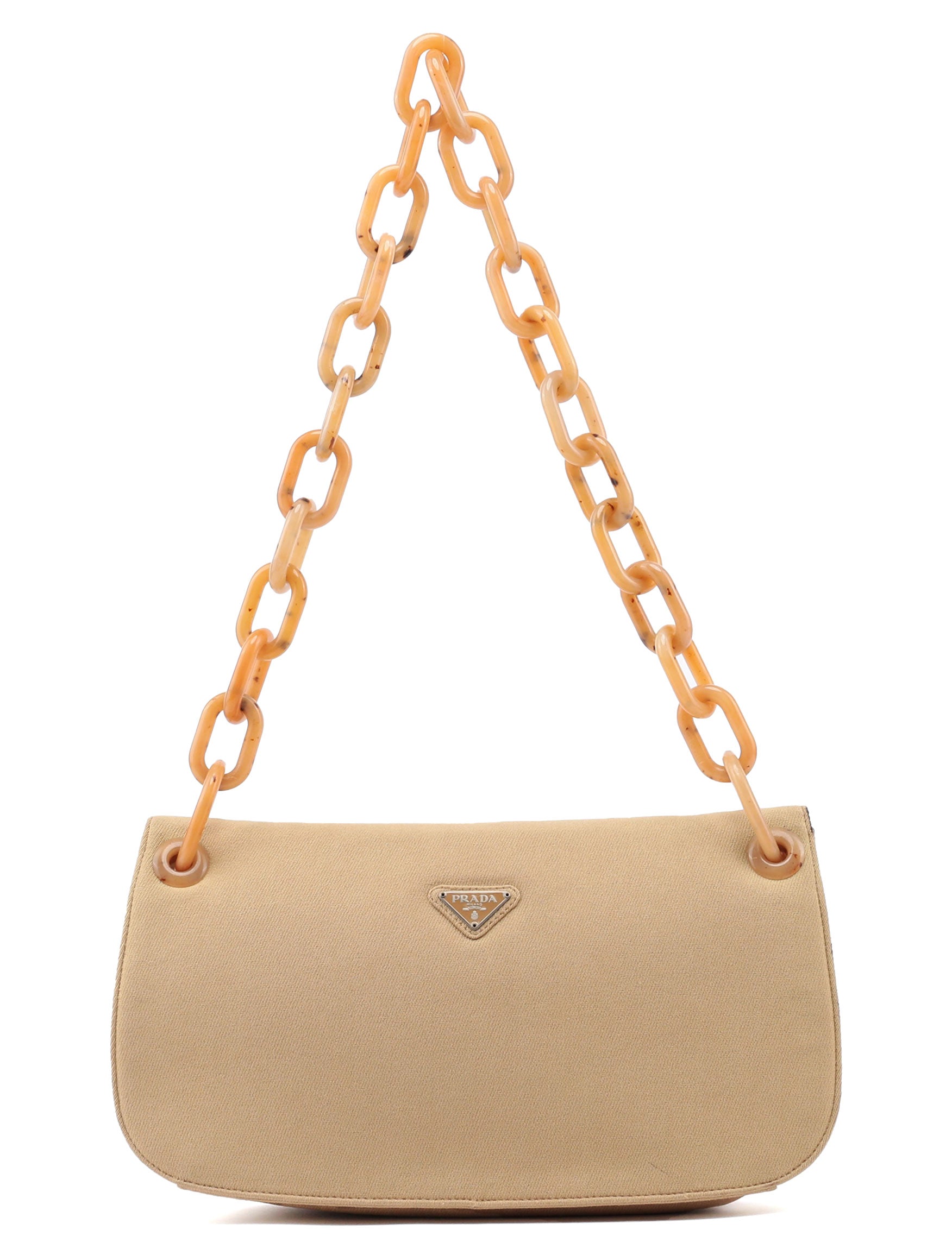Prada Sac Tessuto à chaîne en plastique en toile beige des années 1990