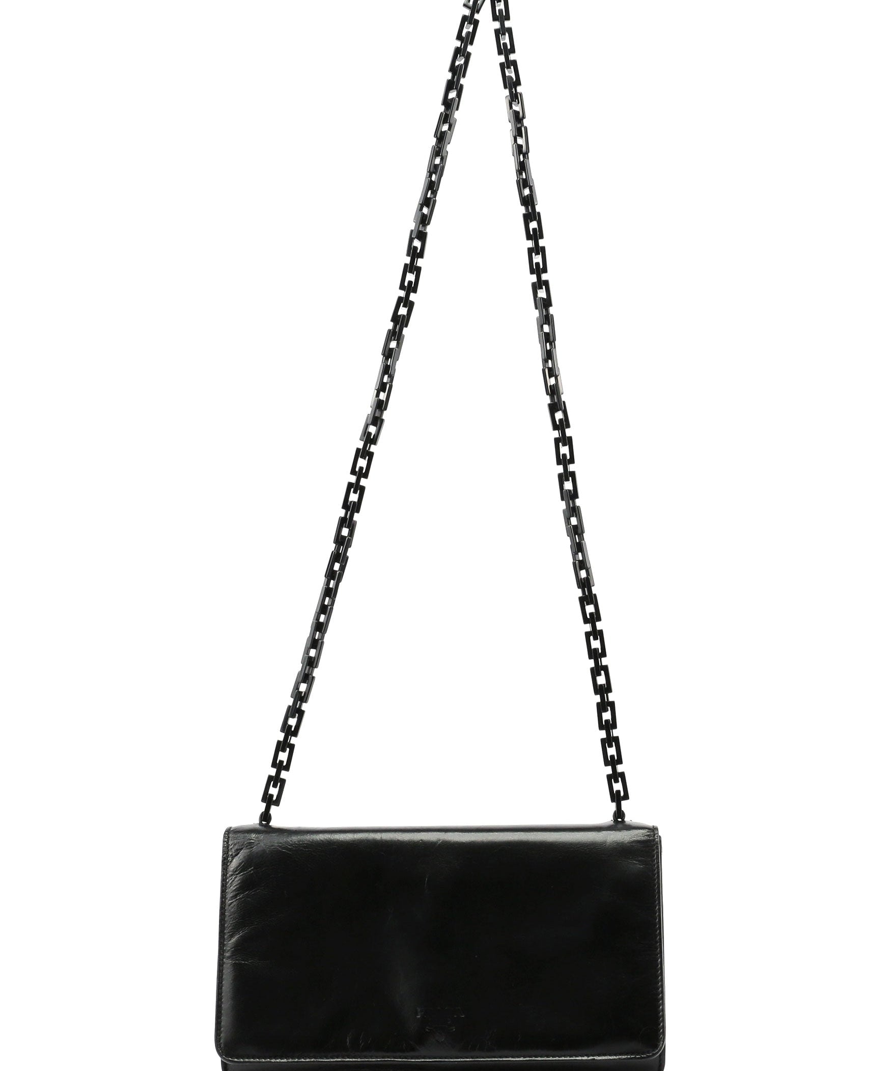 Prada 1990's Black Vitello Plastic Shoulder Bag