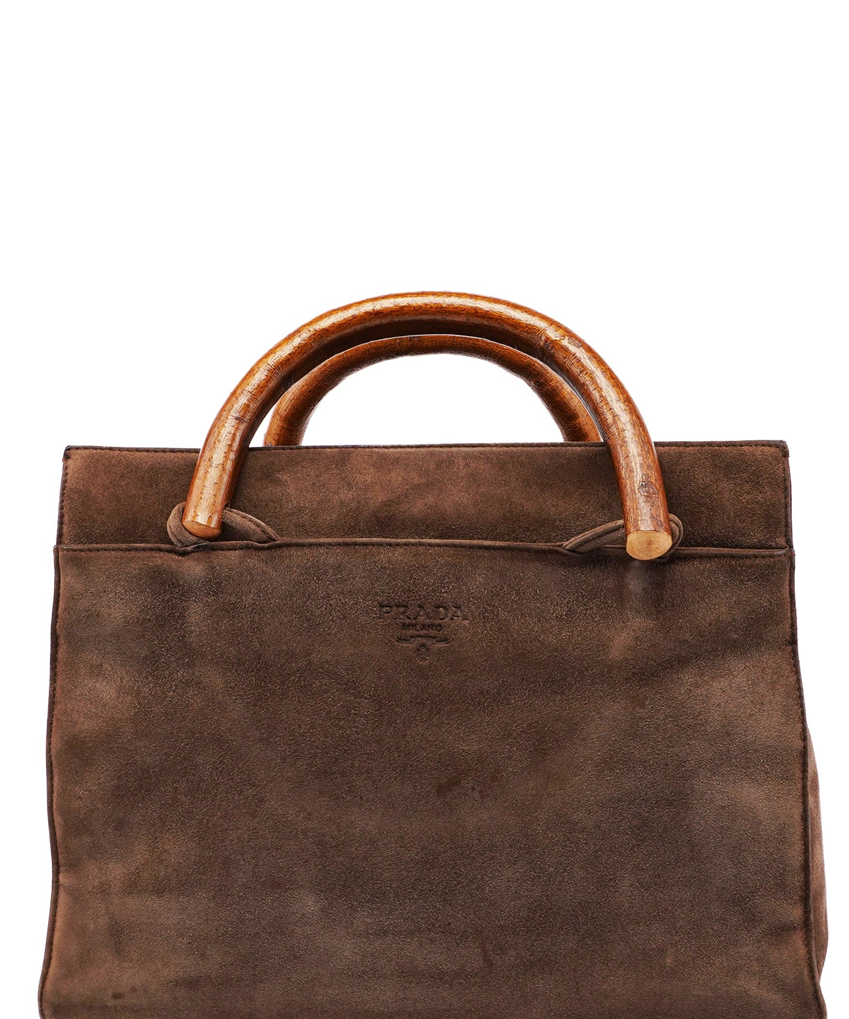 Prada 1990's Suede Wood Handle Bag