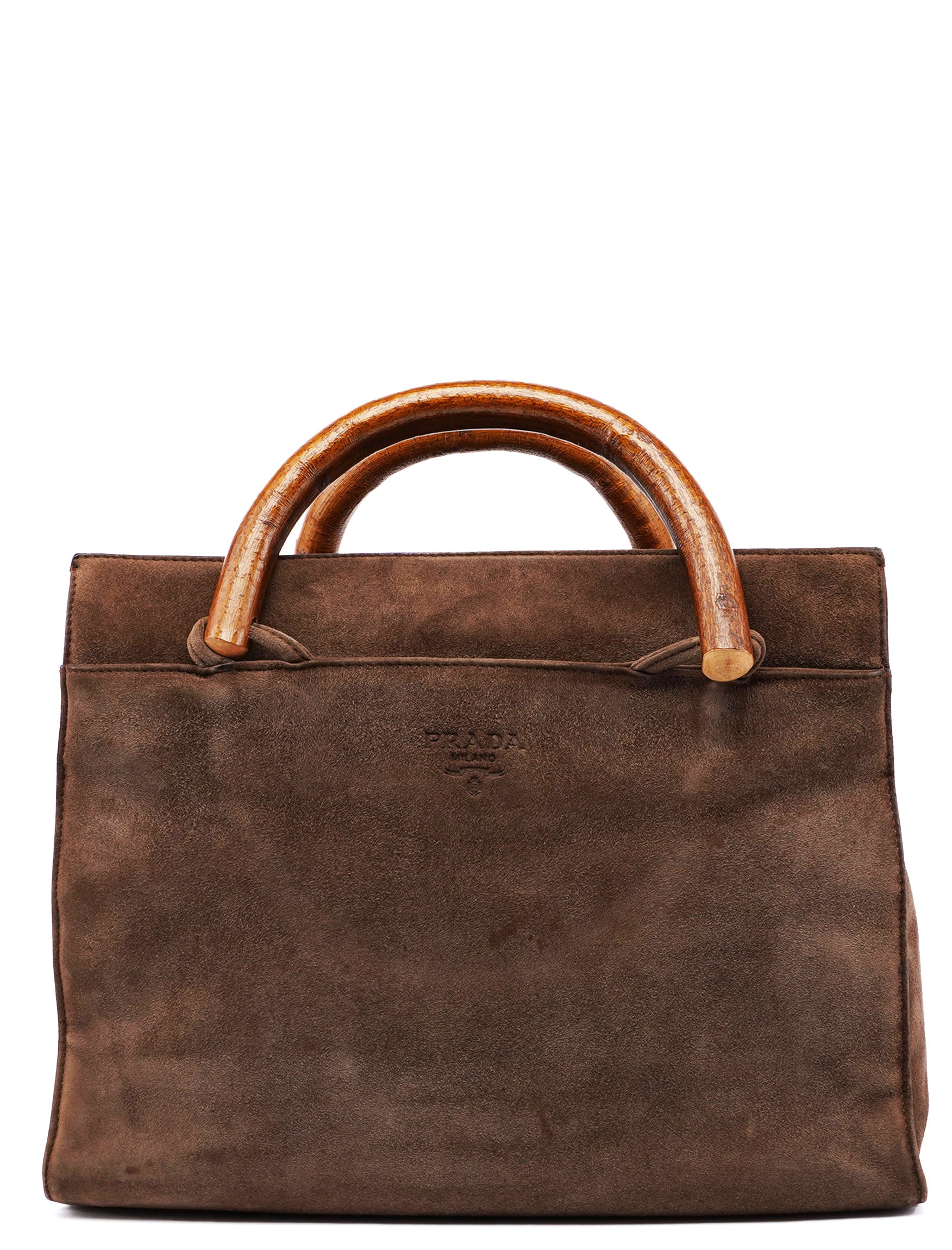 Prada 1990's Suede Wood Handle Bag