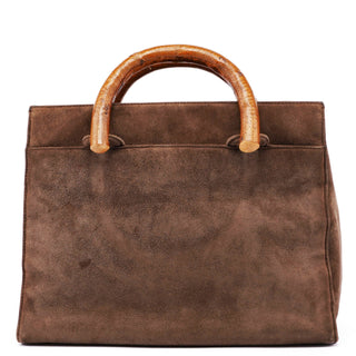 Prada 1990's Suede Wood Handle Bag