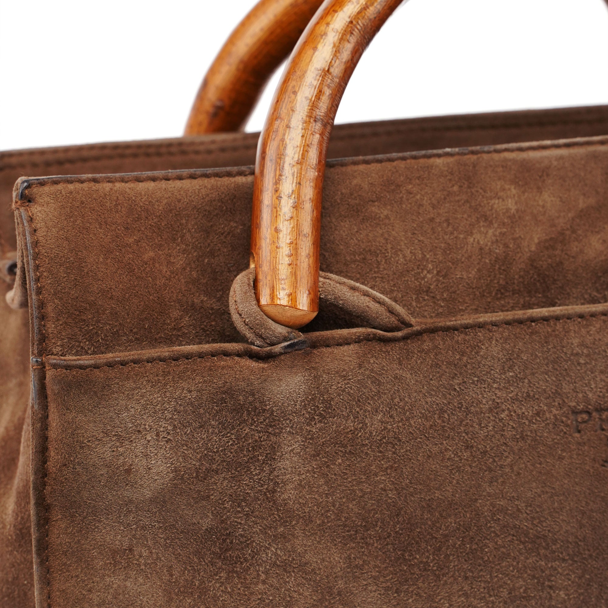 Prada 1990's Suede Wood Handle Bag