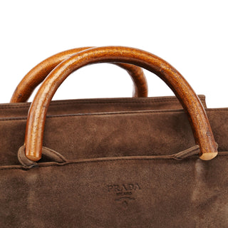 Prada 1990's Suede Wood Handle Bag