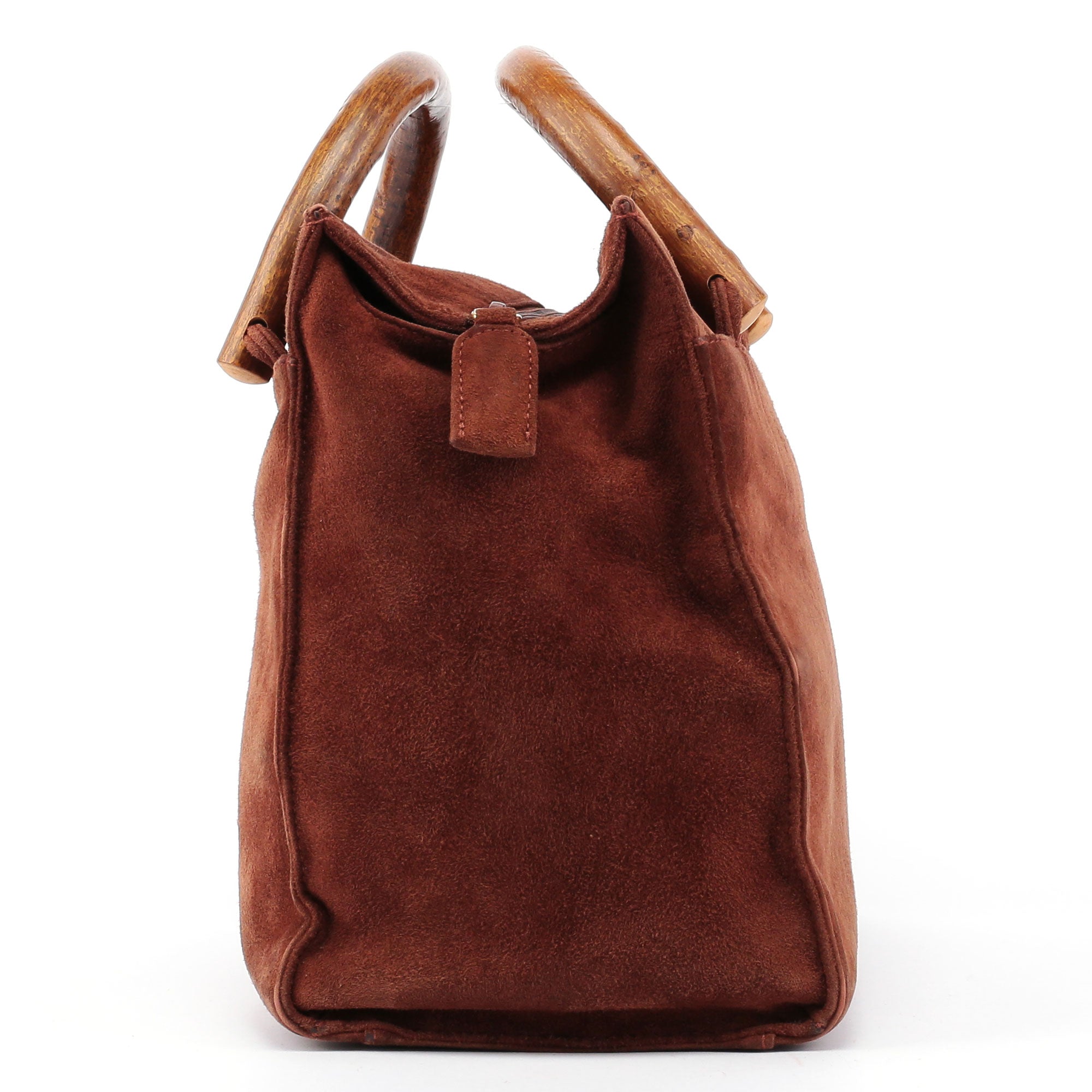 Prada Sac en daim à anses en bois des années 1990