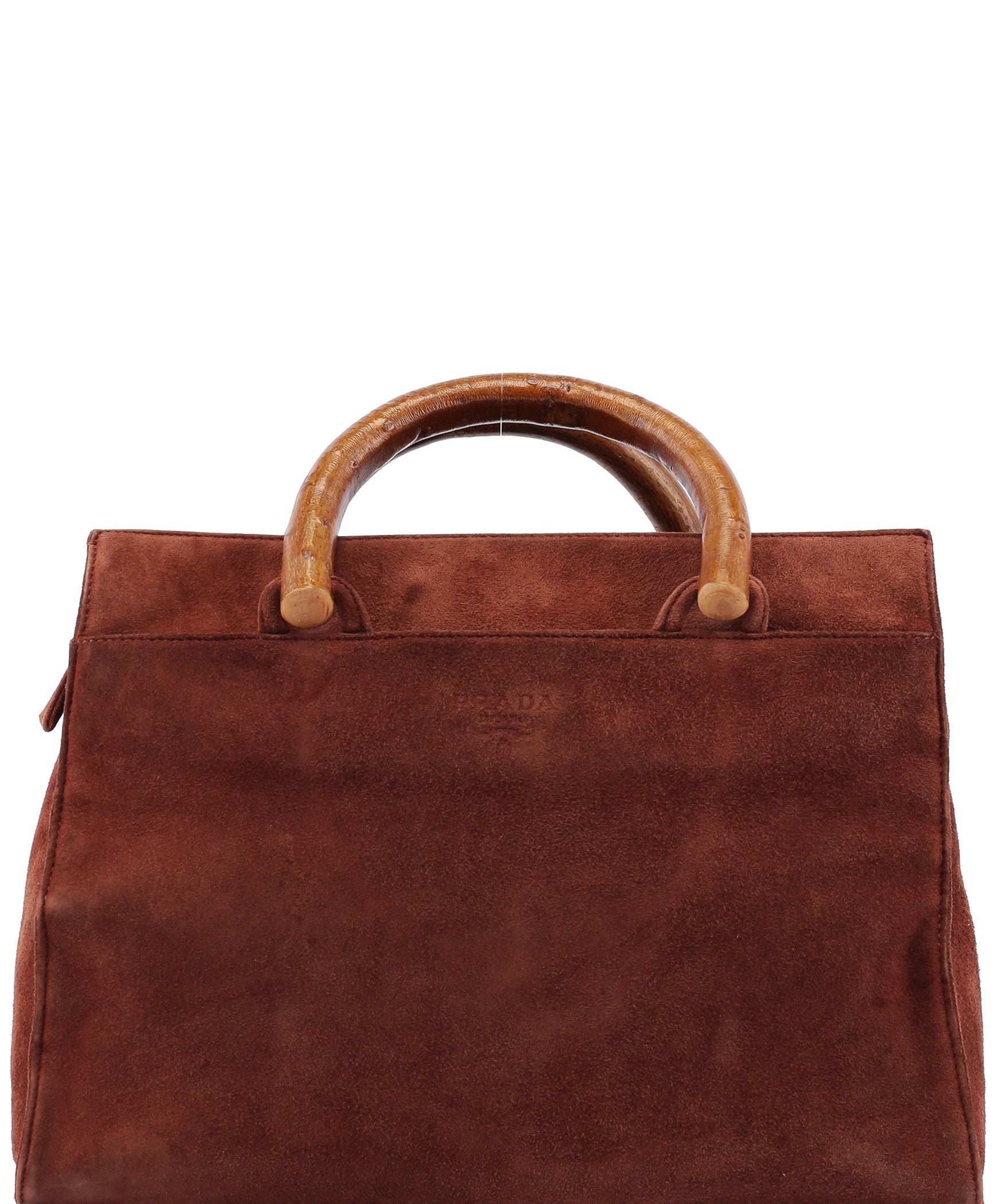 Prada 1990's Suede Wood Handle Bag