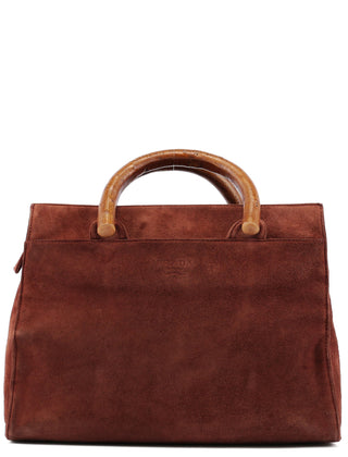 Prada 1990's Suede Wood Handle Bag