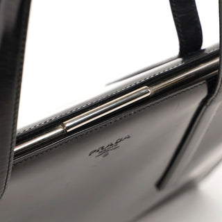 Prada 1995 Black Spazzolato Clutch Tote Bag