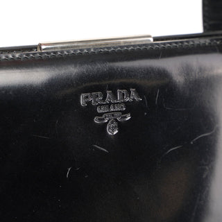 Prada 1995 Black Spazzolato Clutch Tote Bag