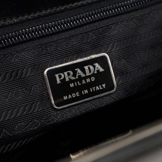 Prada 1995 Black Spazzolato Clutch Tote Bag