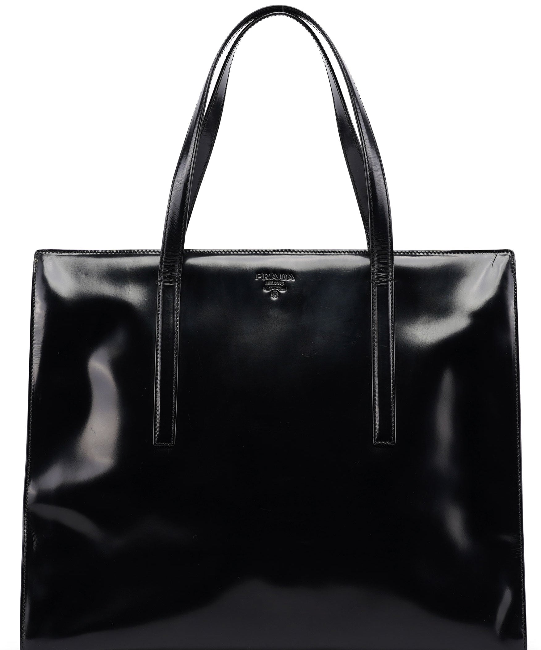 Prada 1995 Black Spazzolato Clutch Tote Bag