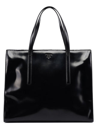 Prada 1995 Black Spazzolato Clutch Tote Bag