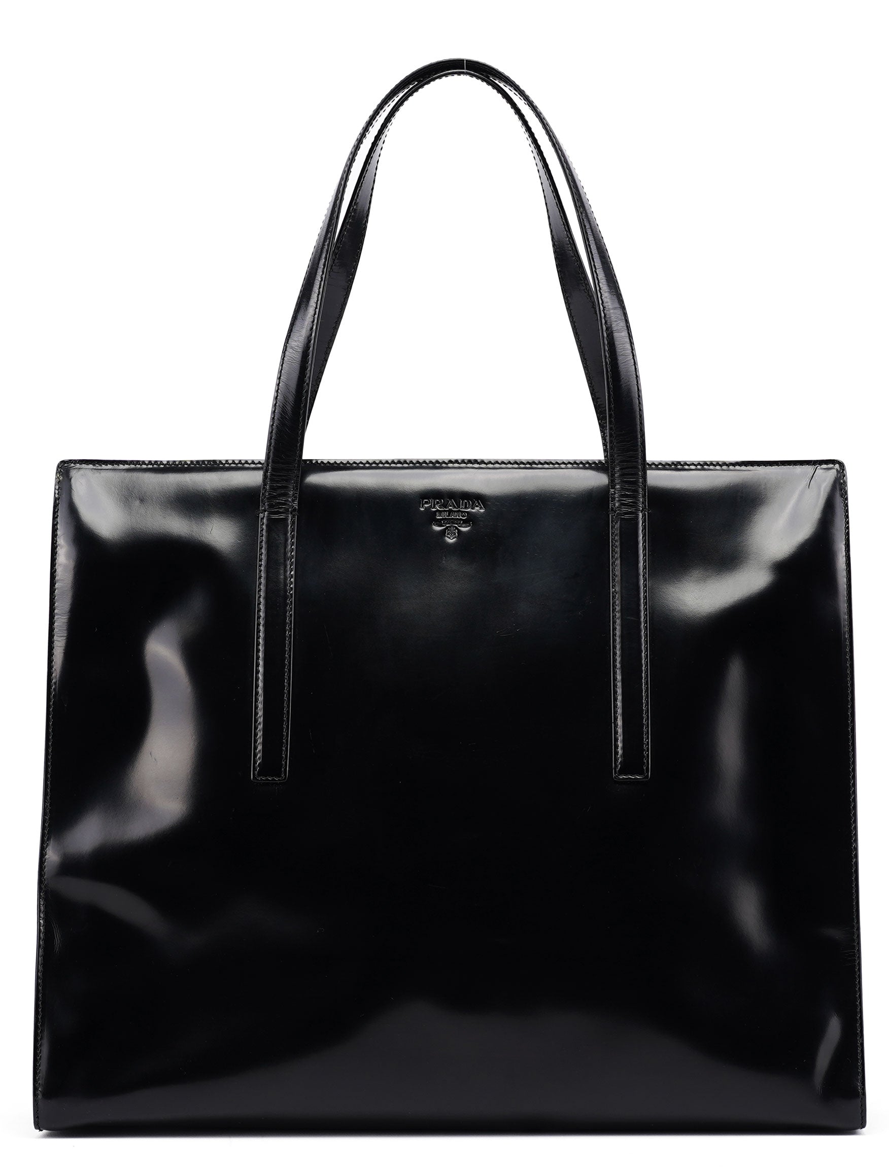 Prada 1995 Black Spazzolato Clutch Tote Bag