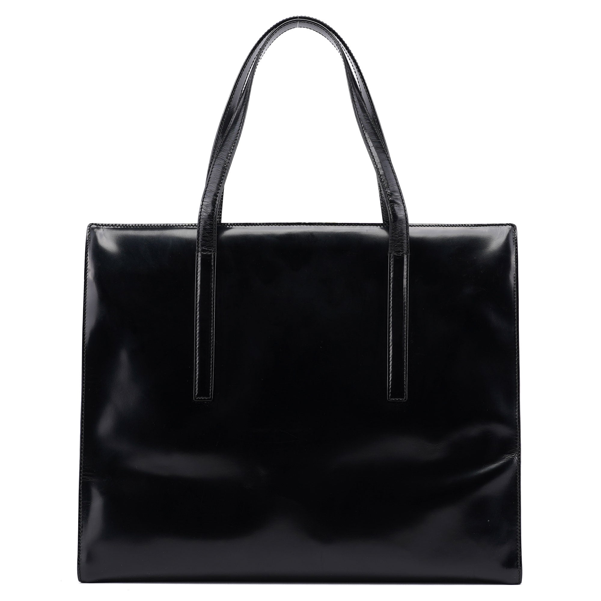 Prada 1995 Black Spazzolato Clutch Tote Bag