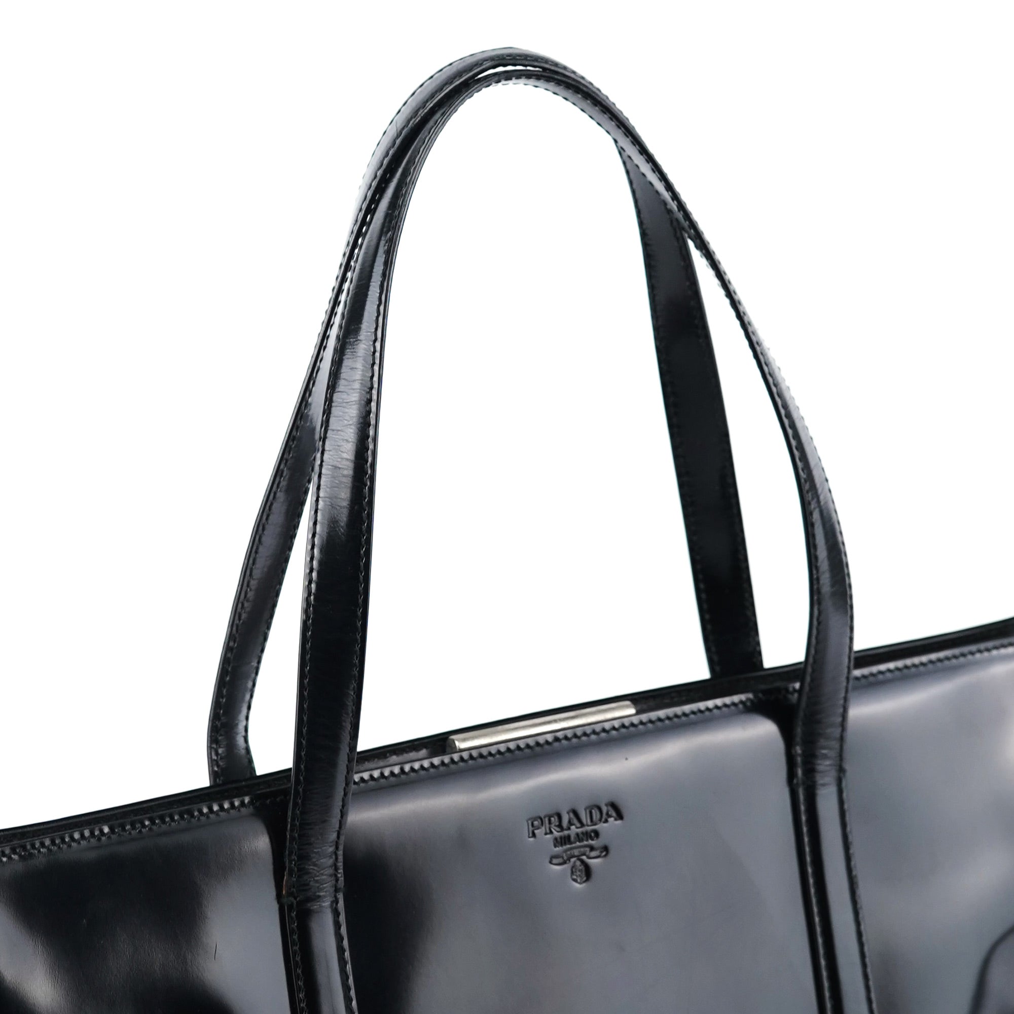 Prada 1995 Black Spazzolato Clutch Tote Bag