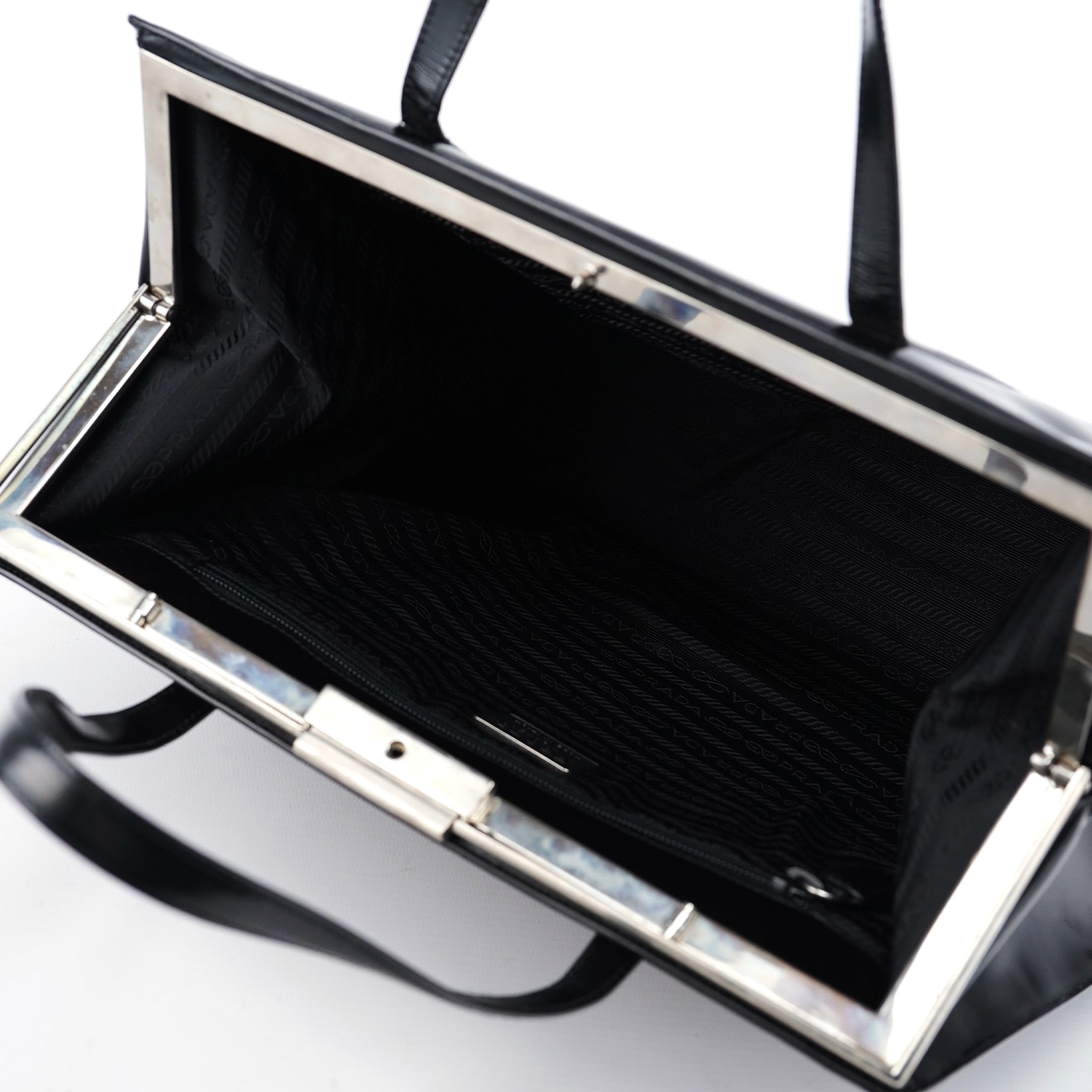 Prada 1995 Black Spazzolato Clutch Tote Bag