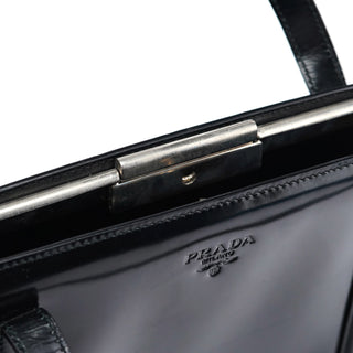 Prada 1995 Black Spazzolato Clutch Tote Bag