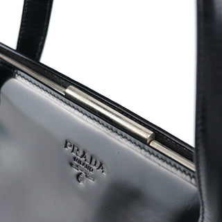 Prada 1995 Black Spazzolato Clutch Tote Bag