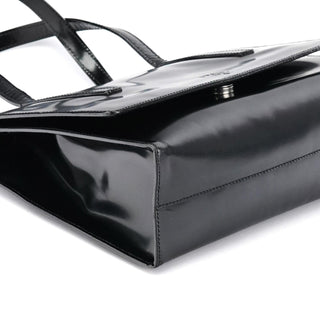 Prada 1995 Black Spazzolato Flap Tote Bag