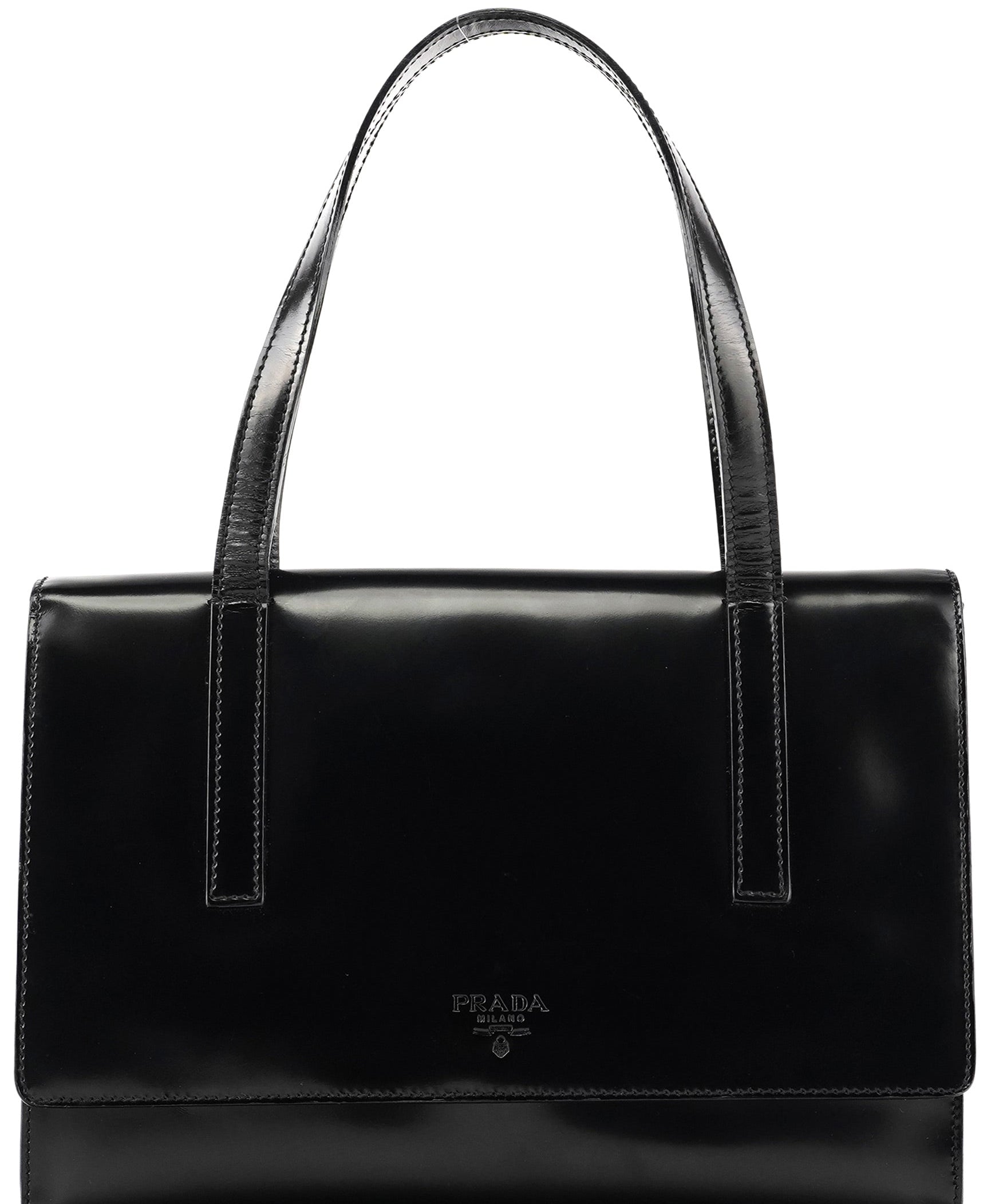 Prada 1995 Black Spazzolato Flap Tote Bag
