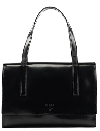 Prada 1995 Black Spazzolato Flap Tote Bag