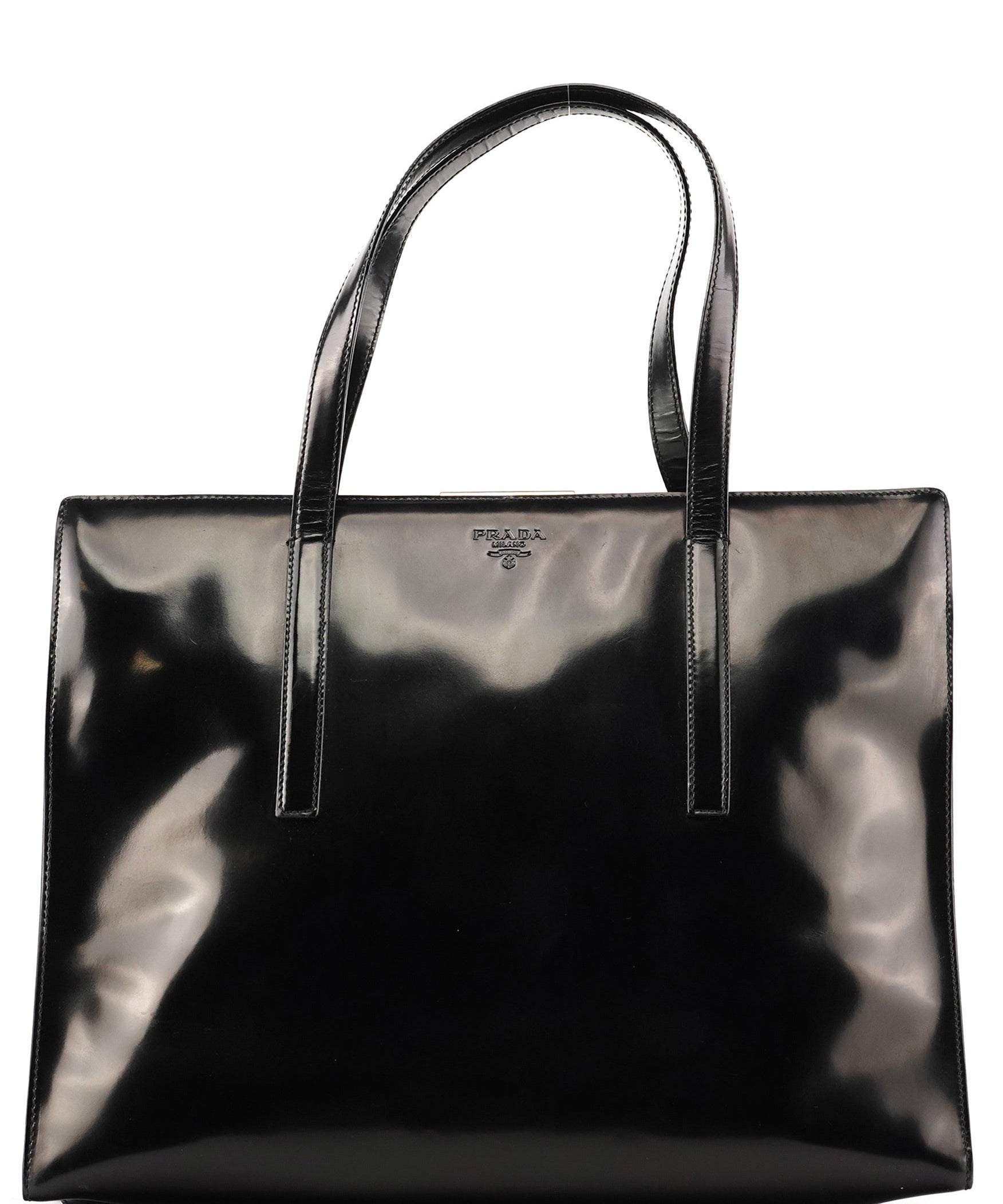 Prada 1995 Black Spazzolato Sport Clutch Tote Bag