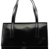 Prada 1995 Black Spazzolato Sport Flap Tote Bag