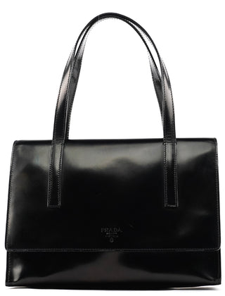 Prada 1995 Black Spazzolato Sport Flap Tote Bag