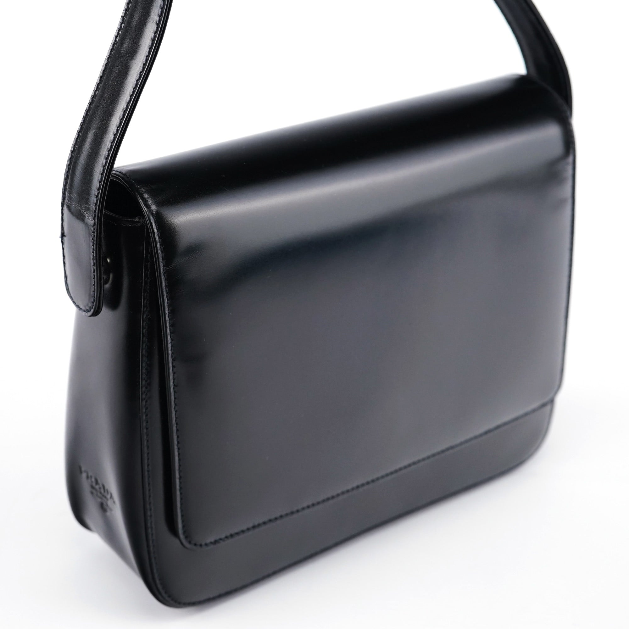 Prada 1995 Black Spazzolato Swivel Shoulder Bag