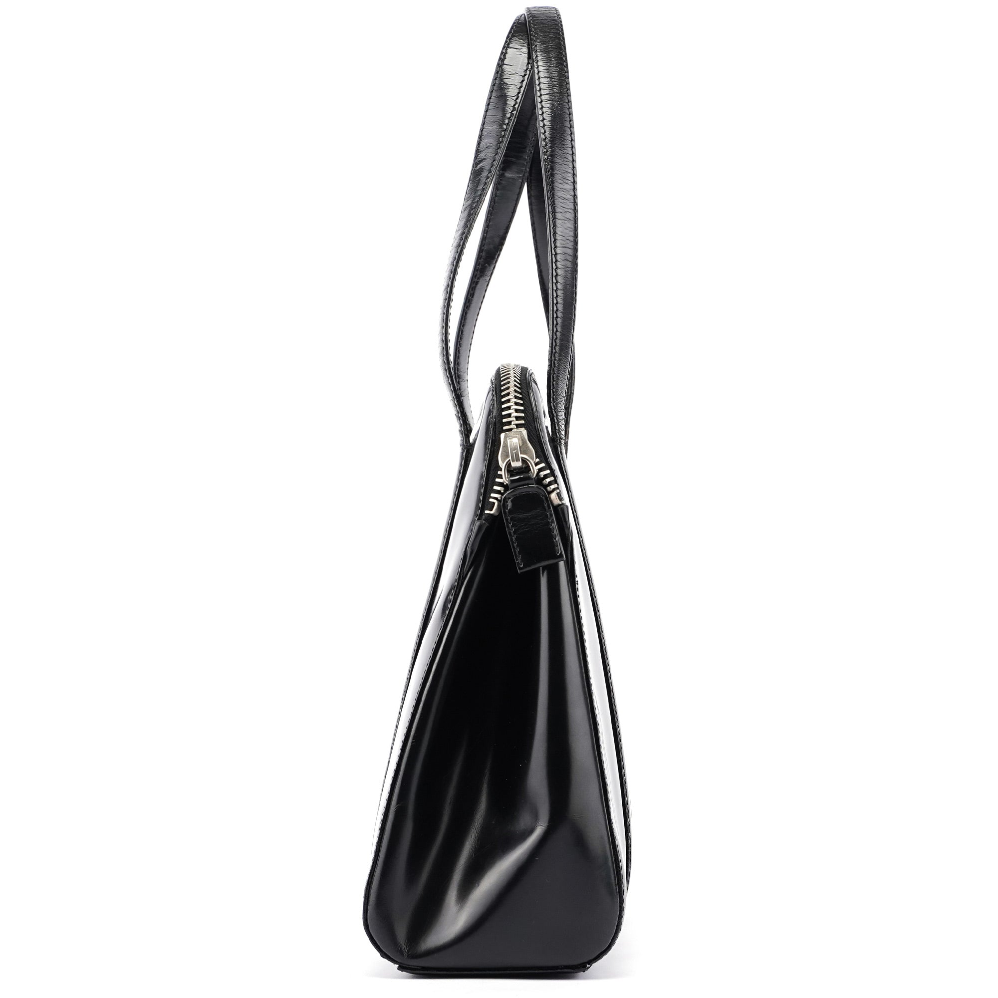 Prada 1995 Spazzolato Tote Bag aus schwarzem Lackleder