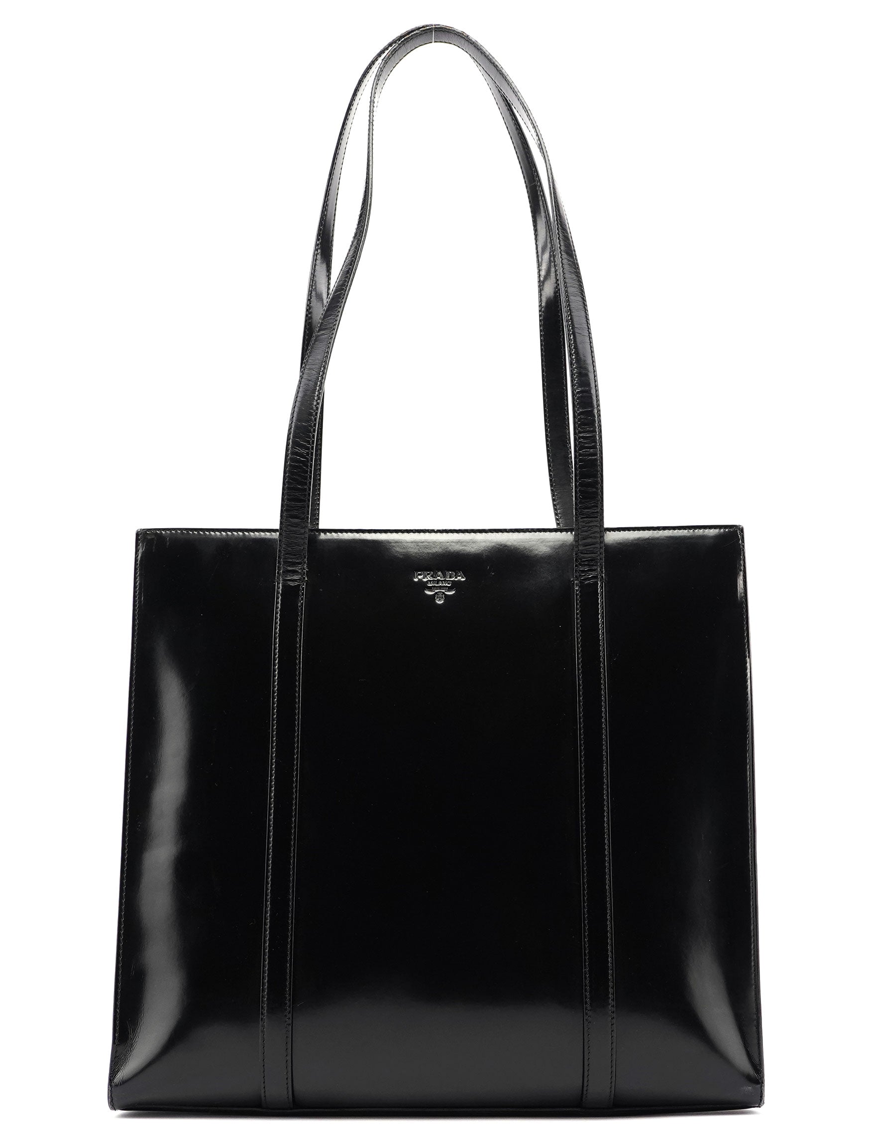 Prada 1995 Sac cabas Spazzolato en cuir verni noir