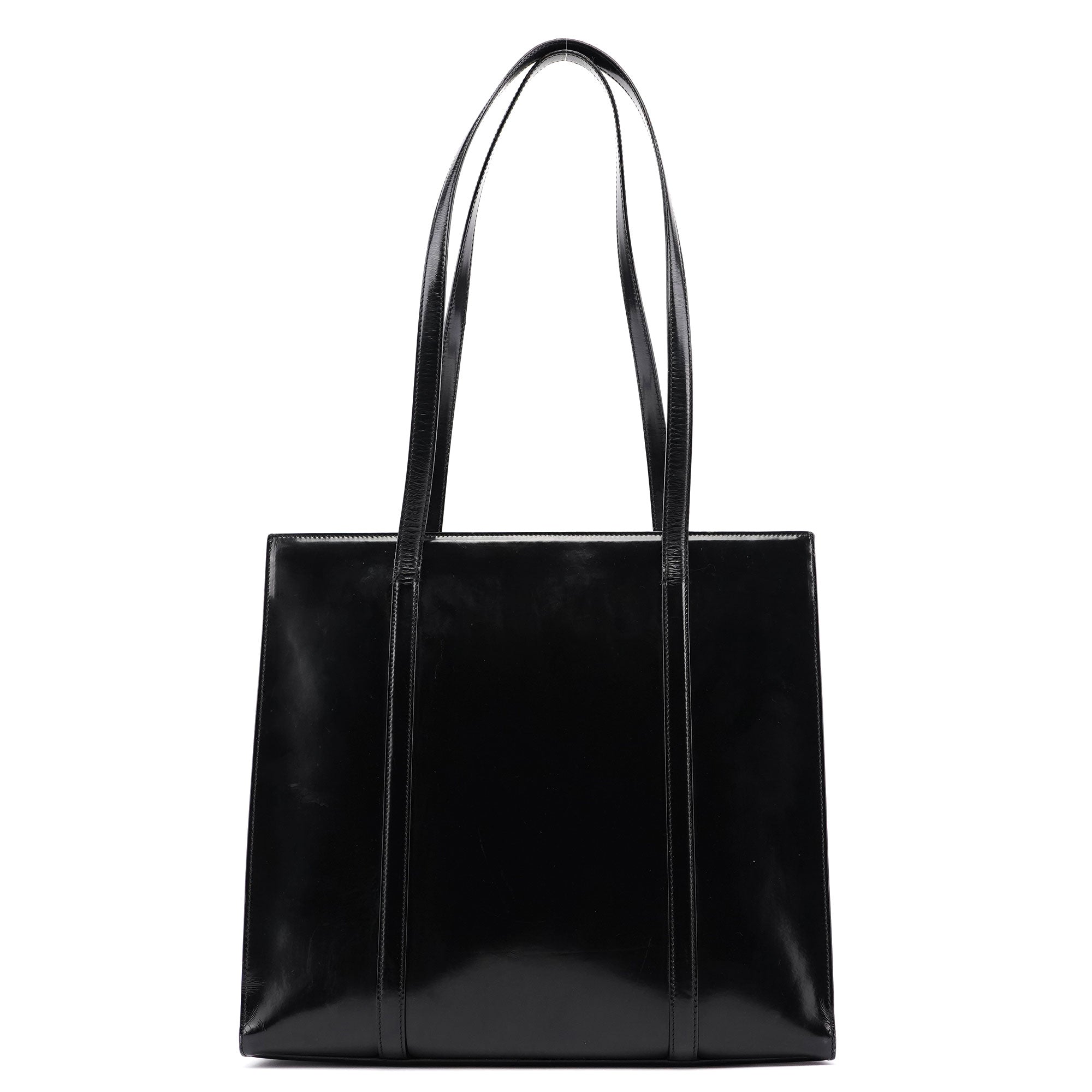 Prada 1995 Sac cabas Spazzolato en cuir verni noir