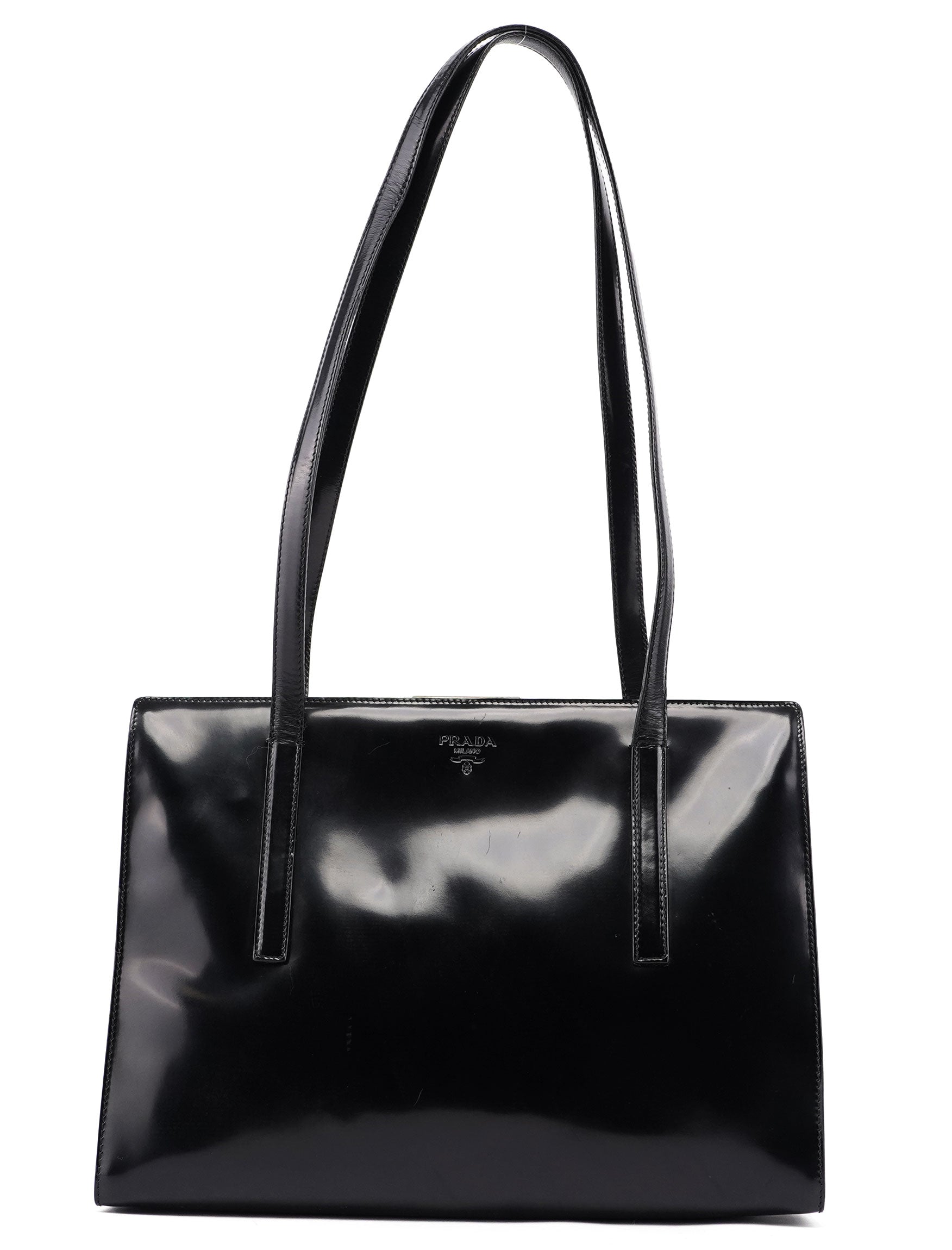 Prada 1995 Black Spazzolato Tote Bag