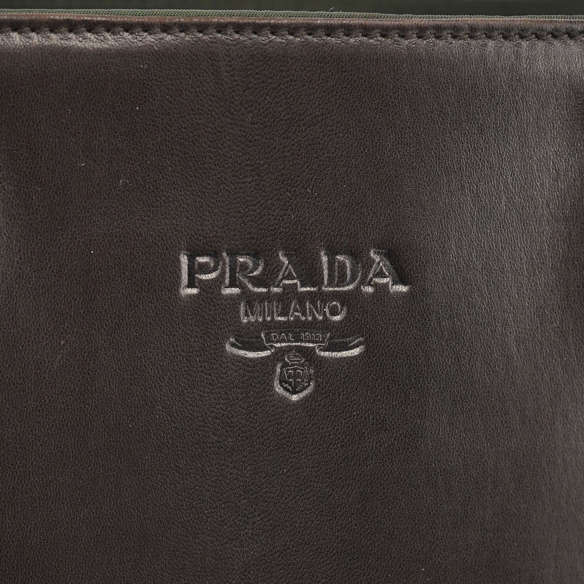 Prada 1995 Brown Green Nappa Tessuto Nylon Tote Bag