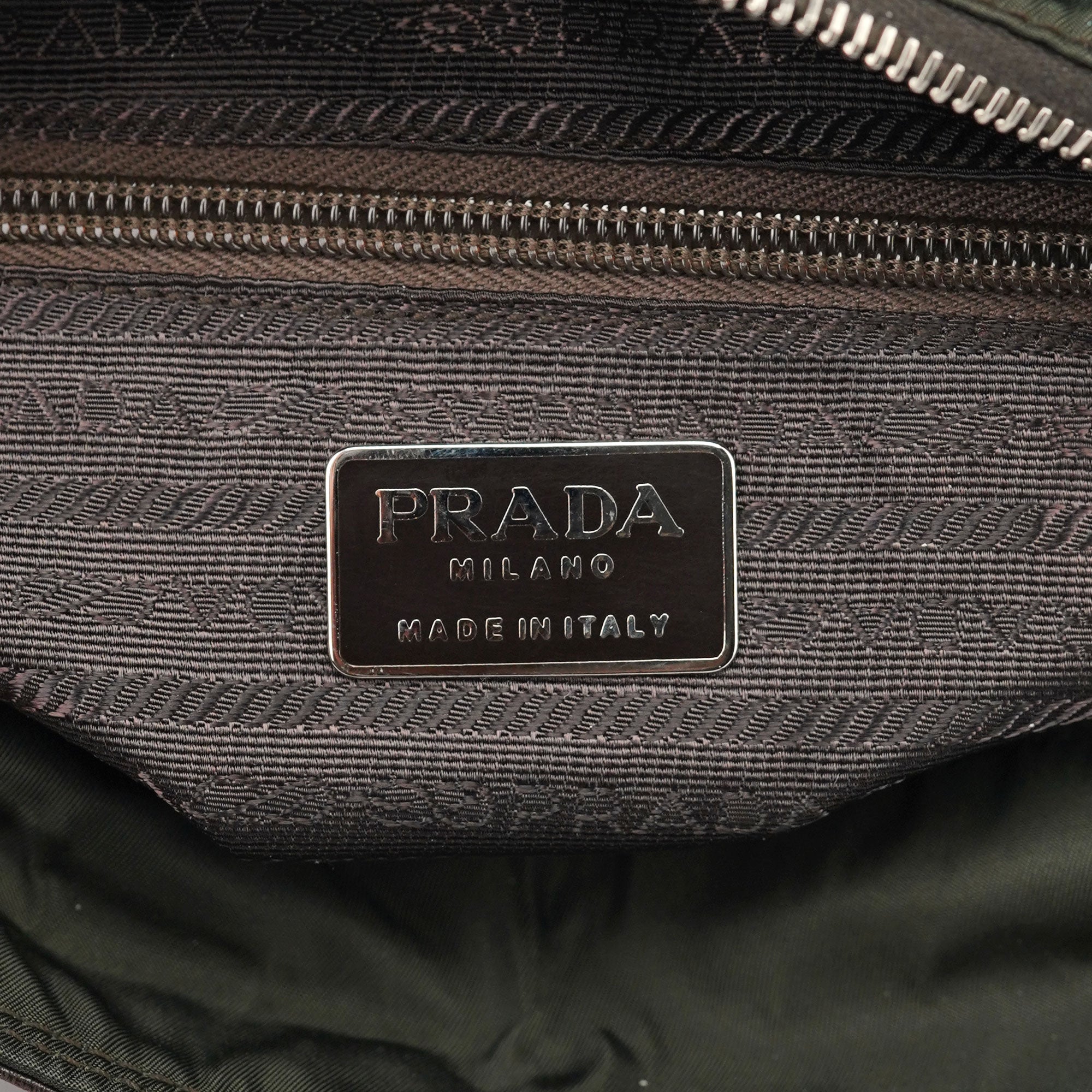Prada 1995 Brown Green Nappa Tessuto Nylon Tote Bag